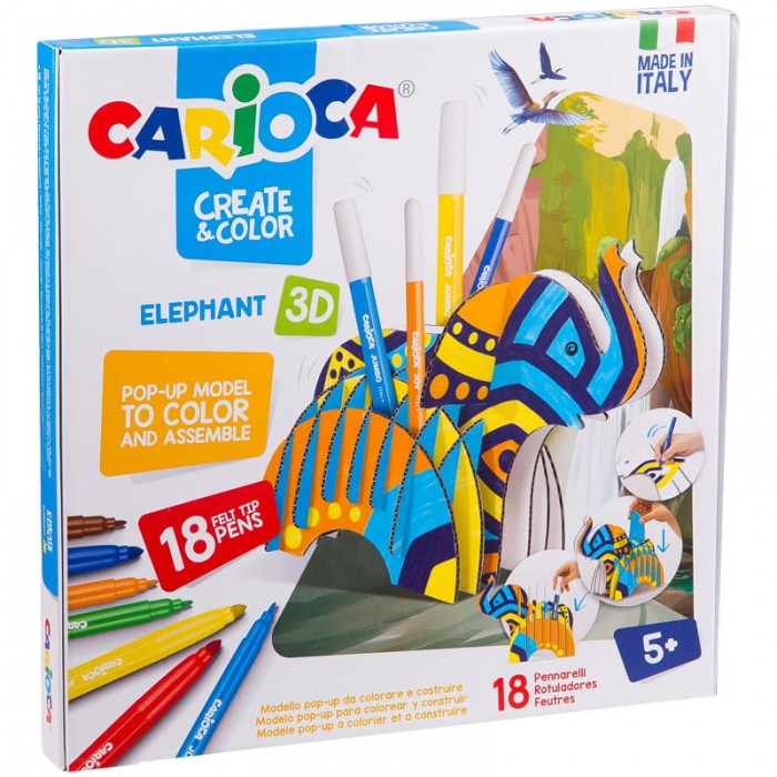 

Carioca Набор для рисования Elephant 18 фломастеров и сборная подставка, Набор для рисования Elephant 18 фломастеров и сборная подставка