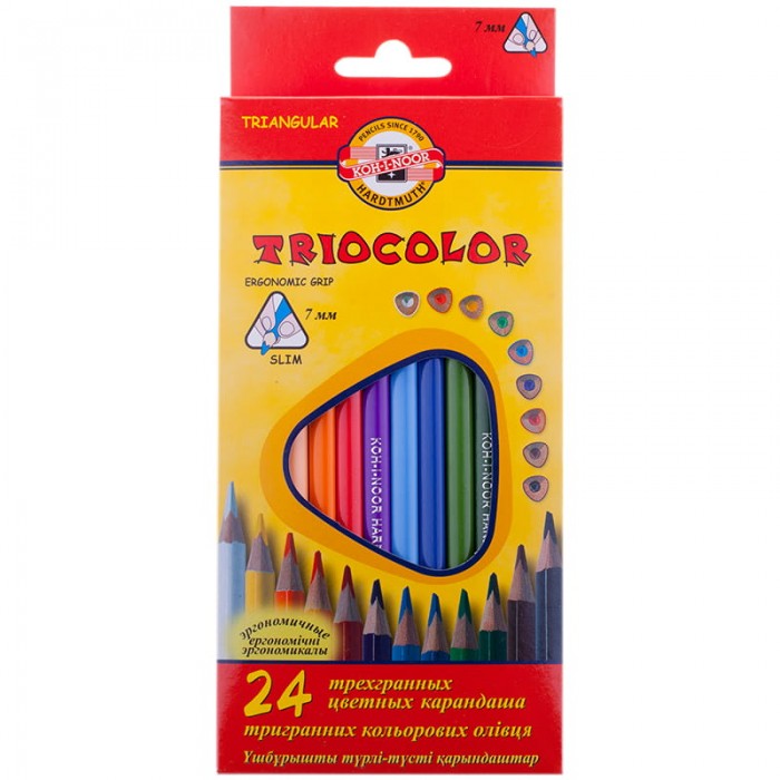 Купить Карандаши, восковые мелки, пастель, Koh-i-Noor Карандаши цветные TrioColor 24 цвета