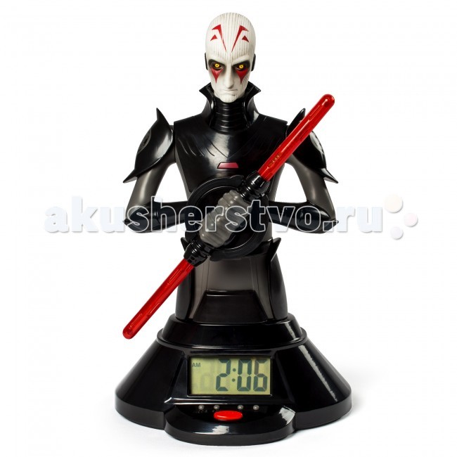Часы Star Wars Spin Master Звездные Войны со световым мечомSpin Master Звездные Войны со световым мечом Часы Star Wars Spin Master Звездные Войны со световым мечомSpin Master Звездные Войны со световым мечомЧасы Spin Master Star Wars Звездные Войны со световым мечом - фигура представляет собой не просто декоративную игрушку, но и функциональный аксессуар - настольные часы. Инквизитор - один из злодеев саги Звездные войны, охотник на джедаев. Фигура, максимально детально изображающая героя, выполнена из черного, белого и красного пластика высокого качества. В руках Инквизитор держит уникальное оружие - светящийся красный меч, который выполняет также функцию часовой стрелки и проецирует время, вращаясь. Для большего удобства время показано и на электронном дисплее, размещенном на красивой и устойчивой подставке фигуры. Кроме того, часы работают и в режиме будильника. Работают часы от батареек, которые прилагаются в комплекте. Высота фигурки 25 сантиметров. При вращении время проецируется, меч светится.<br>