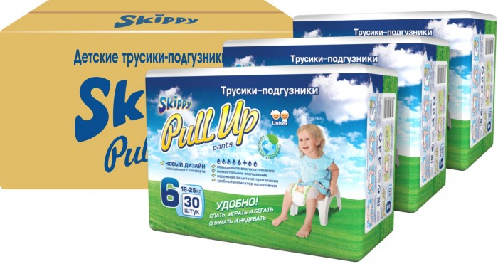 

Skippy Трусики-подгузники Pull Up р. 6 (16-25 кг) 3х30 шт., Трусики-подгузники Pull Up р. 6 (16-25 кг) 3х30 шт.