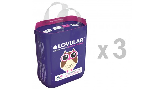 

Lovular Подгузники-трусики ночные XL 18 шт. (12-17 кг), Подгузники-трусики ночные XL 18 шт. (12-17 кг)