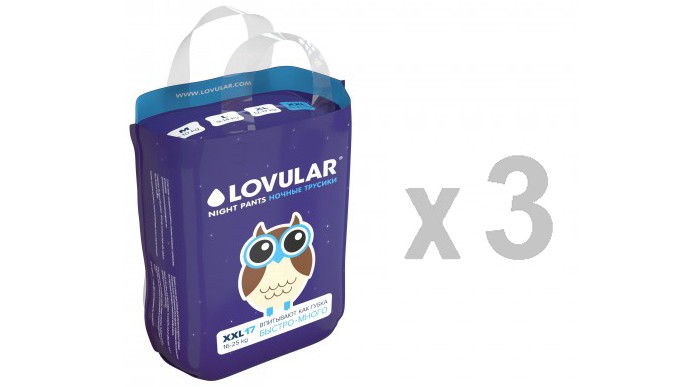 

Lovular Подгузники-трусики ночные XXL 17 шт. (15-25 кг), Подгузники-трусики ночные XXL 17 шт. (15-25 кг)