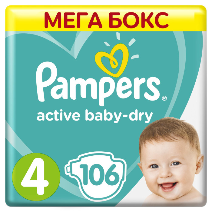 

Pampers Подгузники Active Baby-Dry Maxi р.4 (9-14 кг) 106 шт., Подгузники Active Baby-Dry Maxi р.4 (9-14 кг) 106 шт.