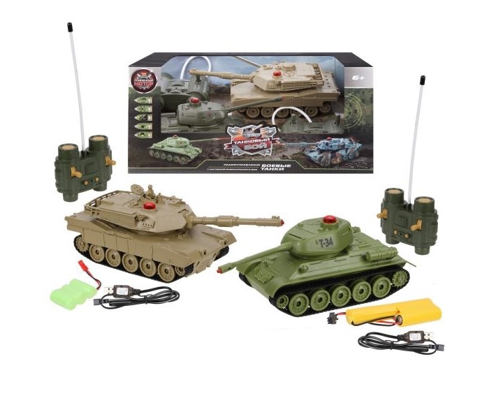 Радиоуправляемые игрушки Пламенный мотор Танковый бой на радиоуправлении Т34 - Abrams M1A2