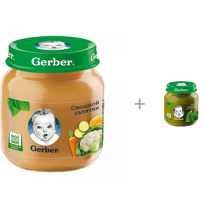 

Gerber Пюре Овощной салатик и Пюре Брокколи, Кабачок с 5 мес. по 130 г, Пюре Овощной салатик и Пюре Брокколи, Кабачок с 5 мес. по 130 г