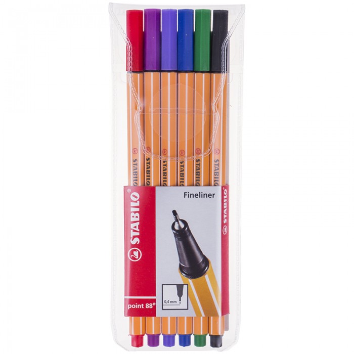 Ручки Stabilo Набор капиллярных ручек Point 88 0.4 мм 6 цветов luxor набор капиллярных ручек fine writer 045 10 цветов 0 8 мм