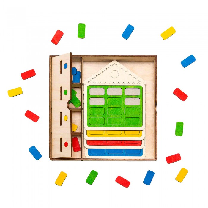 фото Деревянная игрушка нумикон мозаика сортер домики с карточками