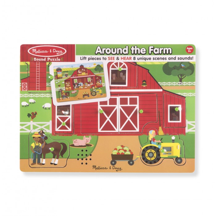 

Деревянная игрушка Melissa & Doug Пазл со звуком Вокруг фермы, Пазл со звуком Вокруг фермы