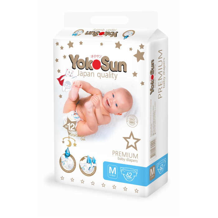 

Yokosun Подгузники Premium M (5-10 кг) 62 шт., Подгузники Premium M (5-10 кг) 62 шт.