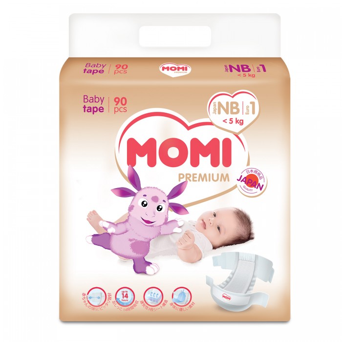 

Momi Premium подгузники NB (0-5 кг) 90 шт, Premium подгузники NB (0-5 кг) 90 шт