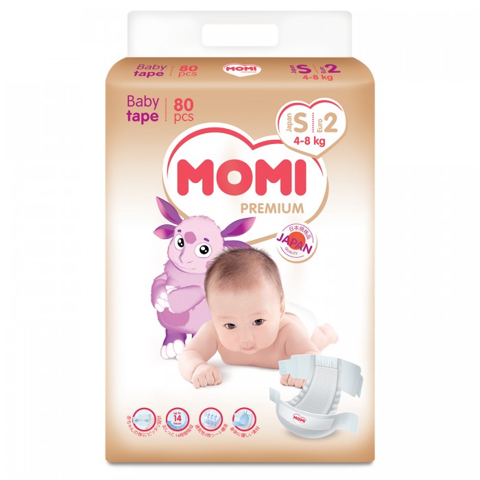 

Momi Premium подгузники S (4-8 кг) 80 шт, Premium подгузники S (4-8 кг) 80 шт