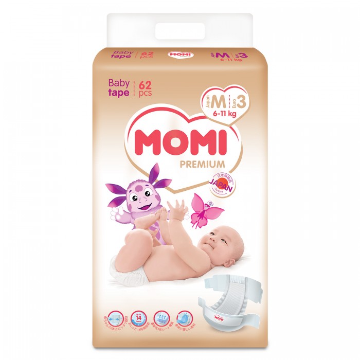 фото Momi Premium подгузники M (6-11 кг) 62 шт