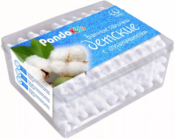 Уход за малышом Pondo Kids Ватные палочки с ограничителем 60 шт.