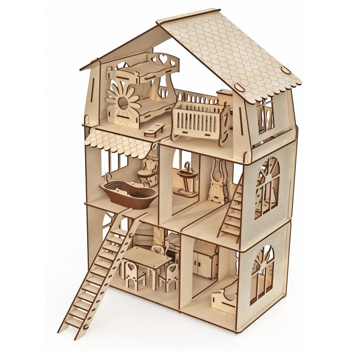 фото Хэппидом конструктор-кукольный домик коттедж с мебелью premium