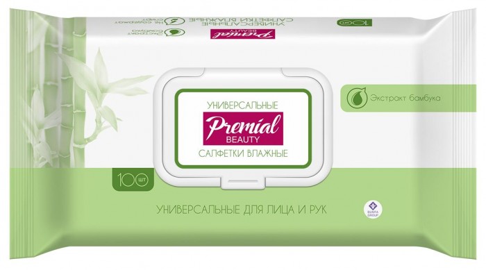 Салфетки Premial Natural Влажные салфетки универсальные с экстрактом бамбука 100 шт. (пластиковая крышка)