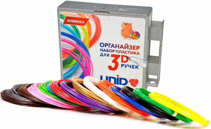 Наборы для творчества Unid Комплект пластика ABS для 3Д ручек -15 цветов в органайзере
