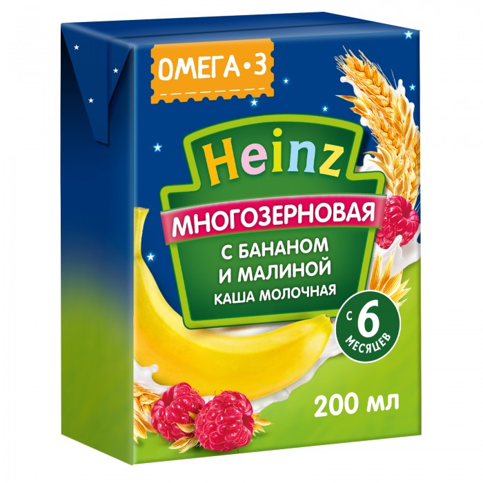 Каши Heinz Готовая молочная каша многозерновая с бананом и малиной с Омега 3 с 6 мес. 200 мл