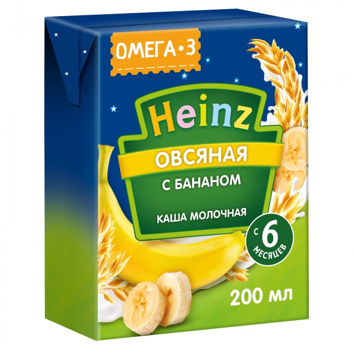 Каши Heinz Готовая молочная овсяная каша с бананом с Омега 3 с 6 мес. 200 мл