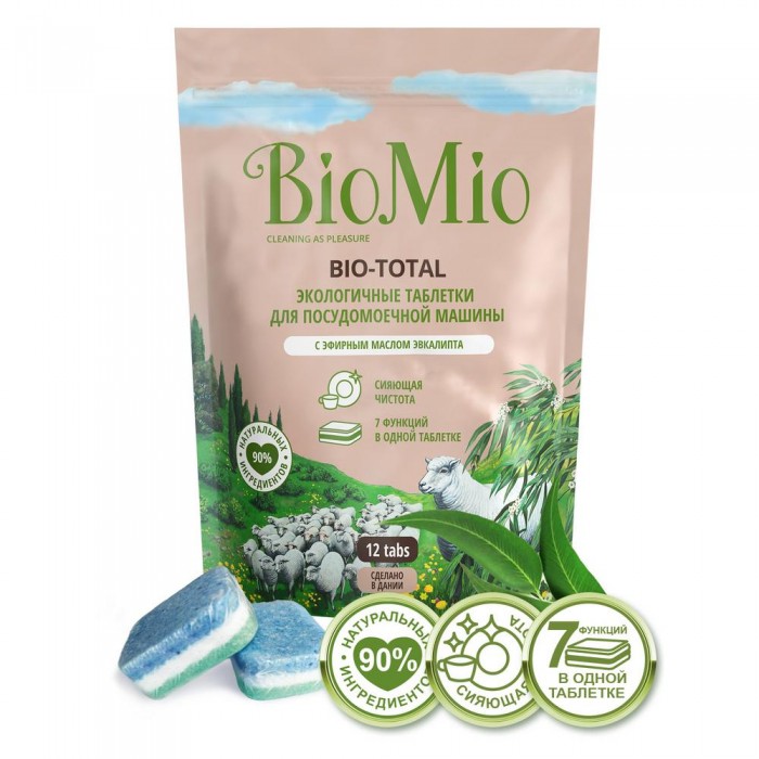 BioMio Таблетки для посудомоечной машины с эфирным маслом эвкалипта 7 в 1 12 шт.