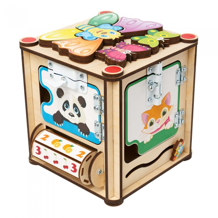 Деревянные игрушки Нумикон Игры Монтессори Бизи-куб Зверята со светом