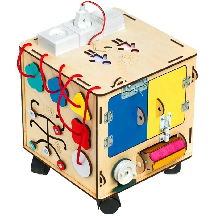фото Деревянная игрушка нумикон игры монтессори бизи-куб со светом на колесиках