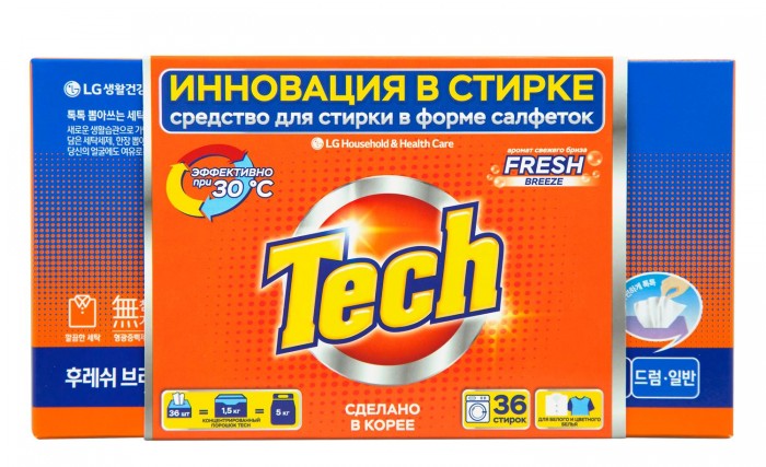 Бытовая химия, Tech Средство для стирки в листах Fresh breeze 36 шт.  - купить со скидкой