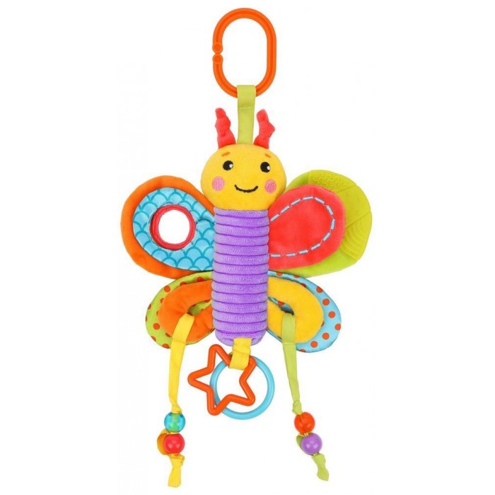 Подвесные игрушки Жирафики функциональная с мягким прорезывателем шуршалкой Бабочка пищалка с силиконовым прорезывателем жирафики собачка