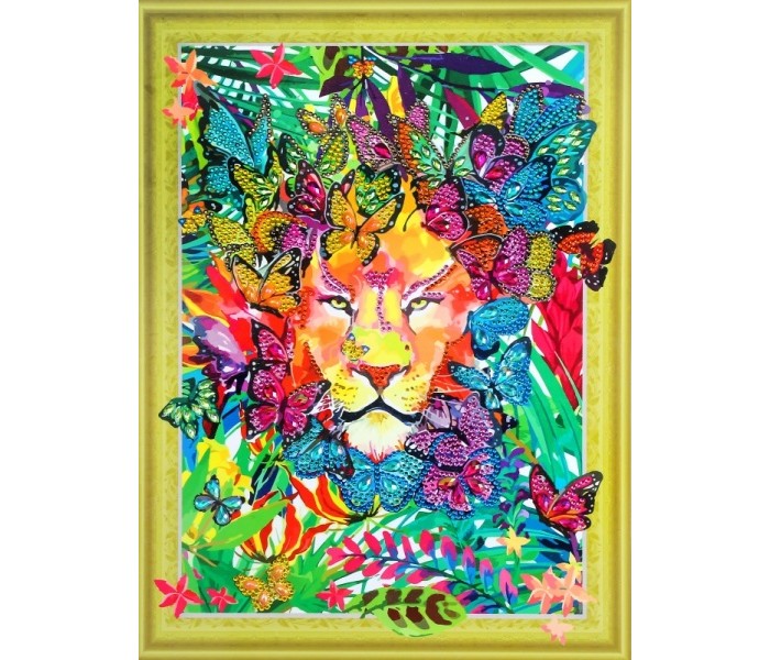 Color Kit Алмазная картина с фигурными стразами Лев в бабочках FM018 - фото 1