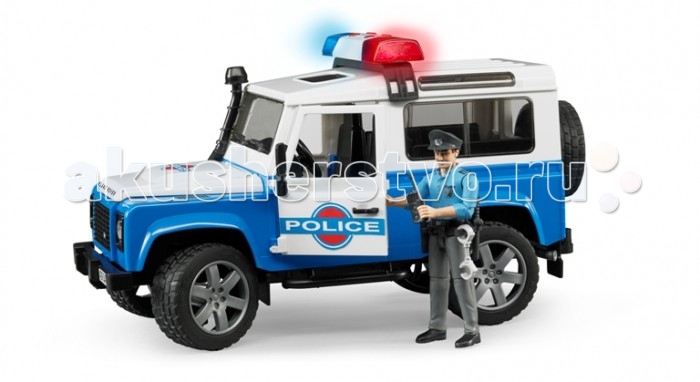 Bruder Внедорожник Land Rover Defender Station Wagon Полиция с фигуркойВнедорожник Land Rover Defender Station Wagon Полиция с фигуркой Bruder Внедорожник Land Rover Defender Station Wagon Полиция с фигуркойВнедорожник Land Rover Defender Station Wagon Полиция с фигуркойВнедорожник Land Rover Defender Station Wagon «Полиция с фигуркой» – первоклассный подарок для детей от 3 до 7 лет. Эта копия настоящего джипа, выполненная в масштабе 1:16, порадует всех юных коллекционеров прототипов машин. Приятной особенностью этого набора является наличие фигурки полицейского, которая идеально помещается в джип. Фигурка сделает игру ребенка реалистичнее и интереснее. Описание джипа: багажник на крыше, свободно открывающиеся капот (фиксируется на рычаге), боковая выхлопная труба, 4 открывающиеся съёмные двери, съёмные задние сидения, фаркоп, запасное колесо, прорезиненные колёса, управление передними колёсами с помощью руля. На днище машинки закреплён дополнительный руль-рычаг, который позволяет управлять игрушкой, не держась за неё: просто установите его в специальный разъём через крышу джипа. На крыше расположена сирена (работает в 4 звуковых и 1 световом режимах), которую вы так же можете легко снять. Описание фигурки: Подвижные руки и ноги, пазы на руках могут удерживать руль машинки и аксессуары (в наборе). Дополнительные аксессуары расположены на поясе фигурки полицейского и свободно снимаются: фонарь, рация, дубинка, наручники, кобура и пистолет. Внедорожник Land Rover Defender Station Wagon «Полиция с фигуркой» приведет в восторг и мальчишек, и девочек. Удивите своего ребенка, вручите ему игрушку Bruder. Игрушки Bruder – произведенные в Германии копии реальных автомобилей и специальной техники. Каждая машинка, прицеп, трактор, квадроцикл или погрузчик сделаны из высококачественной пластмассы ABS, все детали совершенно не отличаются от настоящих, качество и безопасность игрушек тщательно тестируются. Продукция сертифицирована, экологически безопасна для ребенка, использованные красители не токсичны и гипоаллергенны.<br>