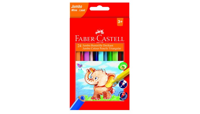 

Faber-Castell Карандаши цветные Jumbo трехгранные с точилкой 24 цвета, Карандаши цветные Jumbo трехгранные с точилкой 24 цвета