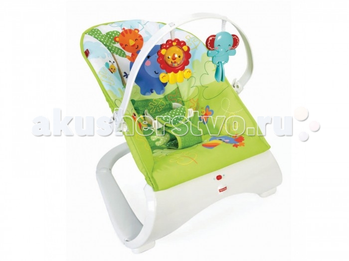 Fisher Price Mattel Кресло-качалка Друзья из тропического лесаMattel Кресло-качалка Друзья из тропического леса Fisher Price Mattel Кресло-качалка Друзья из тропического лесаMattel Кресло-качалка Друзья из тропического лесаFisher Price Mattel Кресло-качалка Друзья из тропического леса предназначена для малышей - от рождения вес которых не превышает 11 кг. Особенности: Многофункциональное кресло станет незаменимым помощником мамы во время занятия уборкой, приготовления еды или кормления ребенка. Более того, это кресло оснащено ремнями безопасности в трех точках для безопасности малыша и съемный чехол для сидения, который пригоден для стирки в стиральной машине. Кресло-качалка легко и просто трансформируется в качалку. Сидение выполнено из мягчайших материалов, что гарантирует Вашему малышу несравненный комфорт. Малыш с удовольствием будет изучать игровую панель, которая крепится к креслу. Более того, ее можно снять и играть отдельно или с детским ковриком. Игра с разноцветными игрушками-погремушками развивает у детей мелкую моторику, фантазию и воображение. Вибрационный блок. Дуга с игрушками. 3 точечные ремни<br>