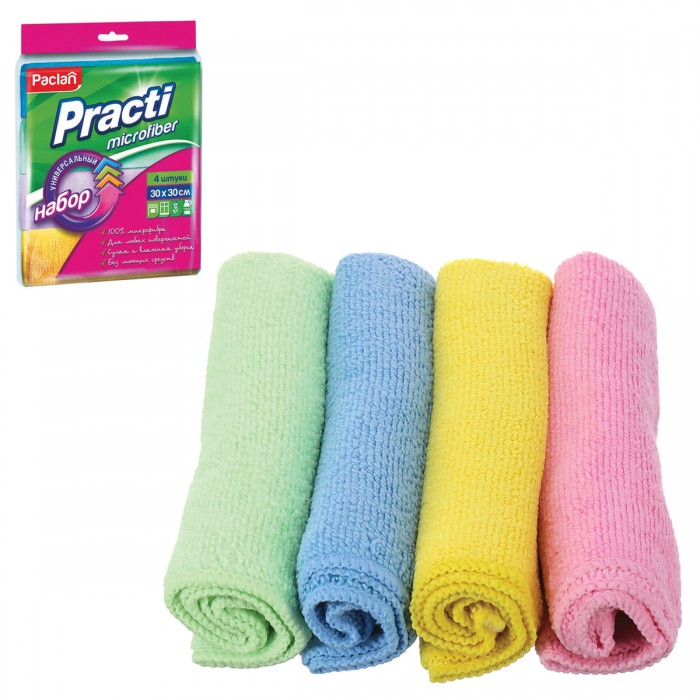 Хозяйственные товары Paclan Салфетки универсальные Practi Microfiber 30х30 см 4 шт. хозяйственные товары paclan салфетки универсальные practi universal 38х40 см 4 шт