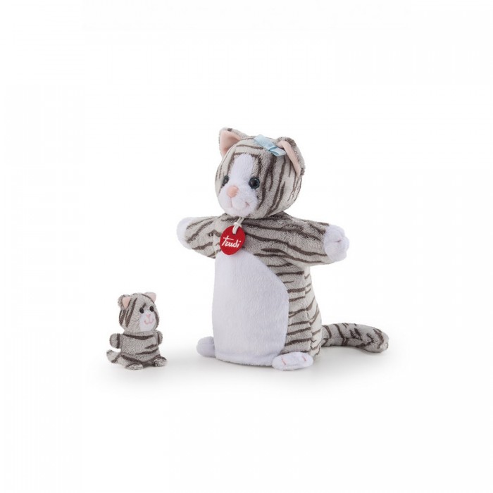 Trudi Мягкая игрушка на руку Полосатая кошка с котенком 23x23x8 см