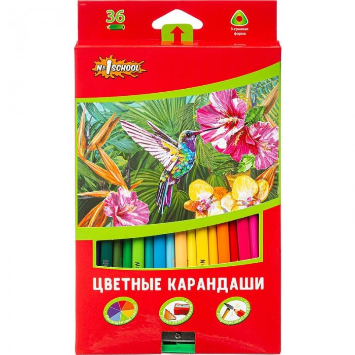 

№1 School Карандаши цветные ColorPics трехгранные с точилкой 36 цветов, Карандаши цветные ColorPics трехгранные с точилкой 36 цветов