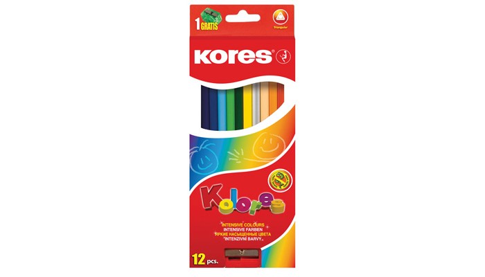 Kores  Карандаши цветные трехгранные с точилкой 12 цветов