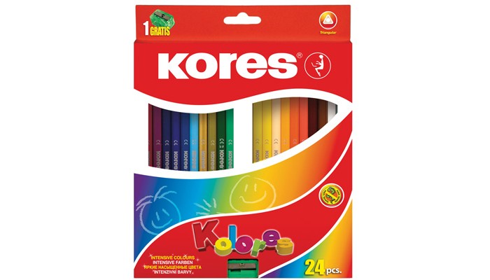 Kores  Карандаши цветные трехгранные с точилкой 24 цвета
