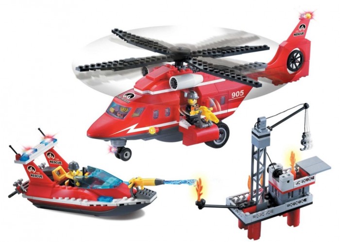 Конструктор Enlighten Brick Пожарная служба с катером и вертолётом (404 детали) BRICK905