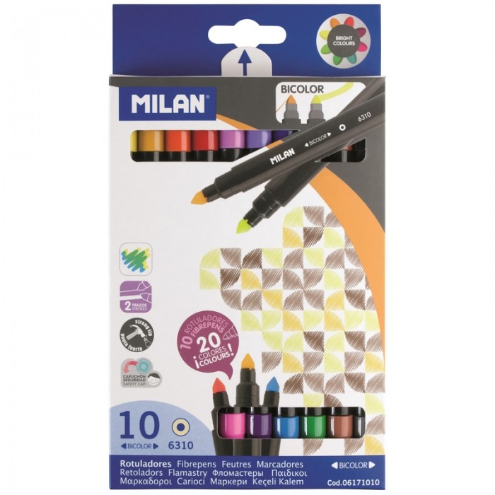 Фломастеры Milan двухсторонние Bicolour 20 цветов 10 шт. 06171010