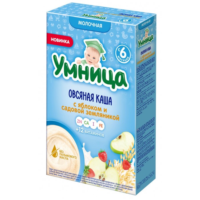 Каши Умница Каша молочная овсяная с яблоком и садовой земляникой с 6 мес.