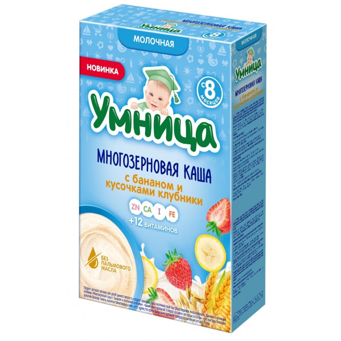 Каши Умница Каша молочная многозерновая с бананом и кусочками клубники с 8 мес.