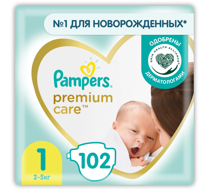  Pampers Подгузники Premium Care для новорожденных р.1 (2-5 кг) 102 шт.