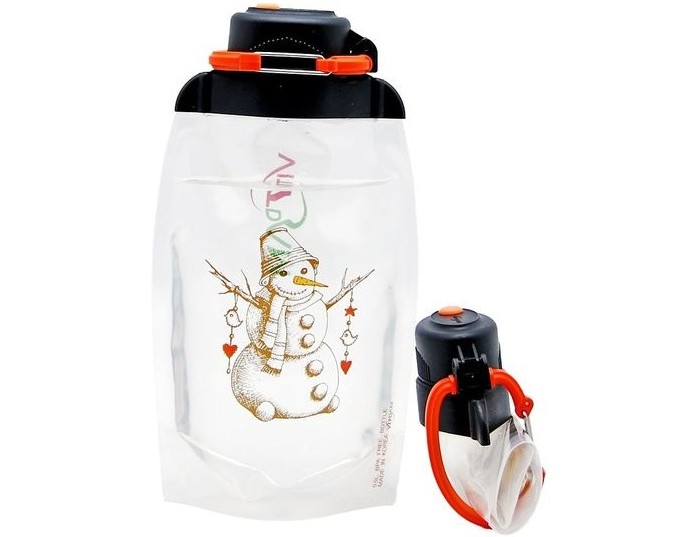 Vitdam Складная эко бутылка с карабином Снеговик 500 мл
