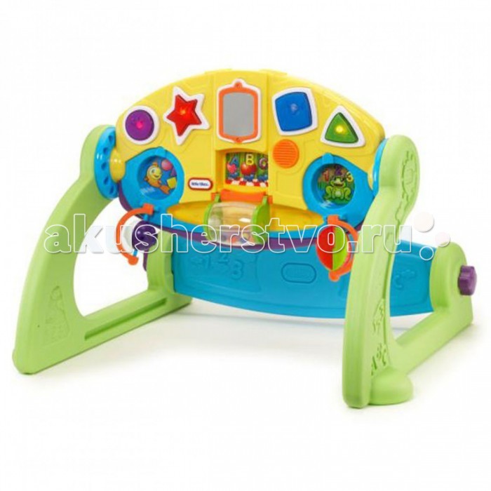 Игровой центр Little Tikes Регулируемый развивающий центрРегулируемый развивающий центр Игровой центр Little Tikes Регулируемый развивающий центрРегулируемый развивающий центрLittle Tikes Регулируемый развивающий центр универсальный игровой центр морской тематики для малышей от самого рождения до трёх лет. Игровая панель может устанавливаться как перпендикулярно полу, так и параллельно в виде столика. Регулируемый развивающий центр трансформируется в 5 различных центров, каждый из которых рассчитан на свою возрастную группу: стадия 1: для детей от рождения до 6 месяцев. В это время столик наклоняется над полом игровой частью вниз и малыш забавляется с тремя висящими над ним погремушками лежа на полу стадия 2: от 6 до 12 месяцев. Здесь предполагается сажать ребенка на пол или переставлять синюю панель внизу центра так, чтобы она становилась скамеечкой. Играть в этот период предполагается с большими кнопками различных геометрических форм, нажимая на которые можно активировать световые и звуковые эффекты стадия 3: от 9 до 14 месяцев. Играть за центром можно уже стоя, используя широкий поручень для поддержки стадия 4: от 12 до 36 месяцев. Настает пора перевернуть поверхность игрового центра - с другой стороны это столик, сидя за которым ребенок сможет играть с другими игрушками, пробовать заниматься творчеством и многое другое стадия 5: от 12 до 36 месяцев. Столик превращается в мольберт, благодаря специальной клипсе, придерживающей бумагу (листы бумаги в комплект не входят). Центр имеет 12 регулируемых настроек. Размер игрушки: 53 х 39 х 53 см<br>