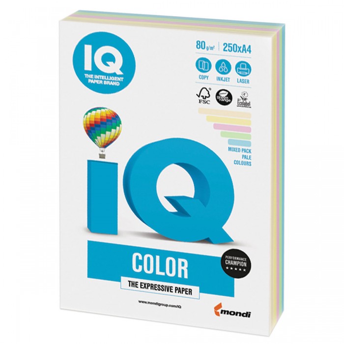 IQ Color Бумага цветная Микс Пастель А4 250 листов