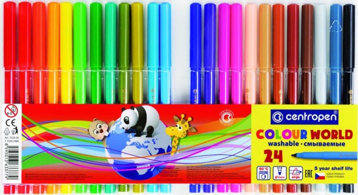 Купить Фломастеры Centropen трехгранные смываемые Colour World Pastel 24 цвета