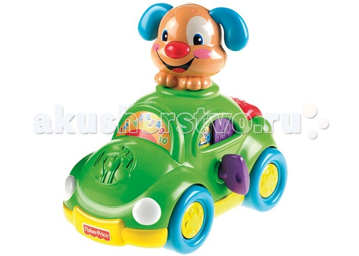 Интерактивная игрушка Fisher Price Обучающая машинаОбучающая машина Интерактивная игрушка Fisher Price Обучающая машинаОбучающая машинаМашина Fisher Price Обучающая - эта прелестная интерактивная русскоязычная игрушка подарит новый способ игры с любимым щенком. Оригинальная игрушка научит цифрам, цветам, противоположностям, приветствиям, первым словам. Малыш сможет прослушать 8 песен и мелодий в обучающем и музыкальном режимах. Режим обучения активизируется при нажатии на голову щенка. Чтобы изучить противоположности, покрутите ключ с боку машины. Роликовый элемент, который вращается, активирует весёлые звуки и мелодии, а также поможет в развитии мелкой моторики. Благодаря большому количеству вариантов игры эта игрушка станет одной из самых любимых для Вашего малыша.нажав на щенка малыш услышит музыку и фразы. ударяйте по валику, и зазвучат песенки, которым можно подпевать поворачивайте ключ и слушайте<br>