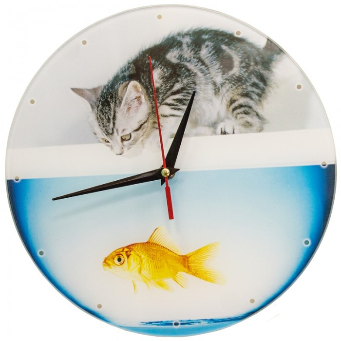Часы Эврика подарки стеклянные Котенок и аквариум часы эврика будильник гигант copper 92268