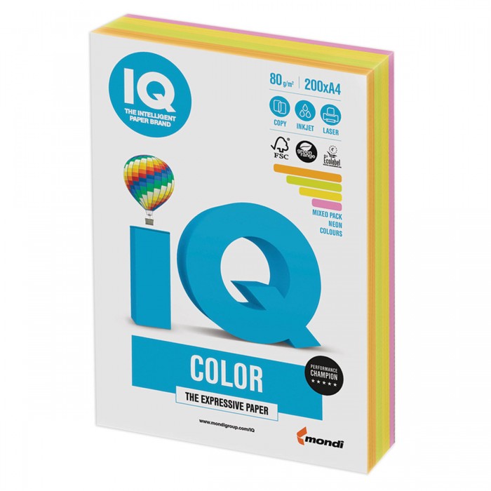 IQ Color Бумага цветная Микс Неон А4 200 листов