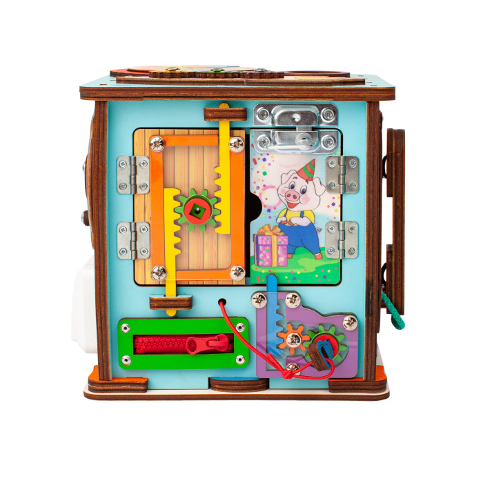 Деревянная игрушка Iwoodplay Бизиборд Бизикуб со светом Праздник 24x24x21 см