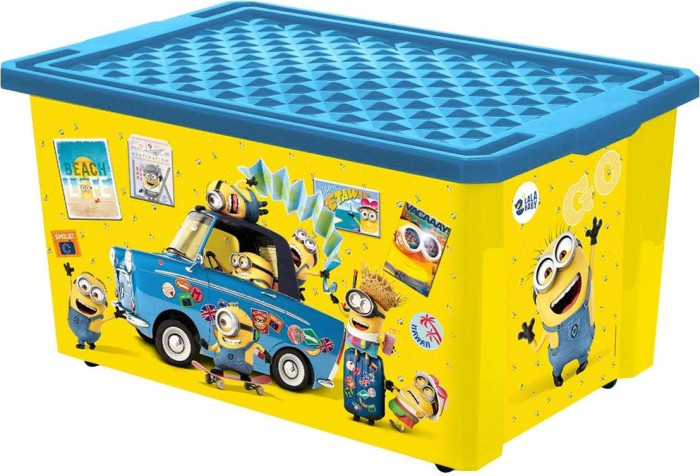 LalaBaby Детский ящик для хранения игрушек на колесах Миньоны 57 л